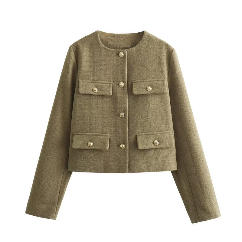 Chaqueta de tweed corta para mujer, abrigo elegante de manga larga con botones, abrigos cortos para mujer, otoño y primavera