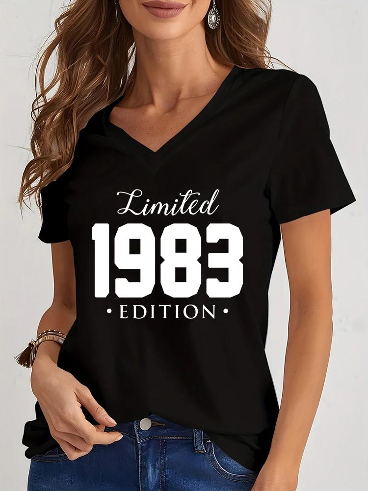 Women V Neck Tshirt Limited 19841985 Edition Graphic Tee Shirt Womens Birthday Y2k Top Funny Vintage Women Oversized T Shirt