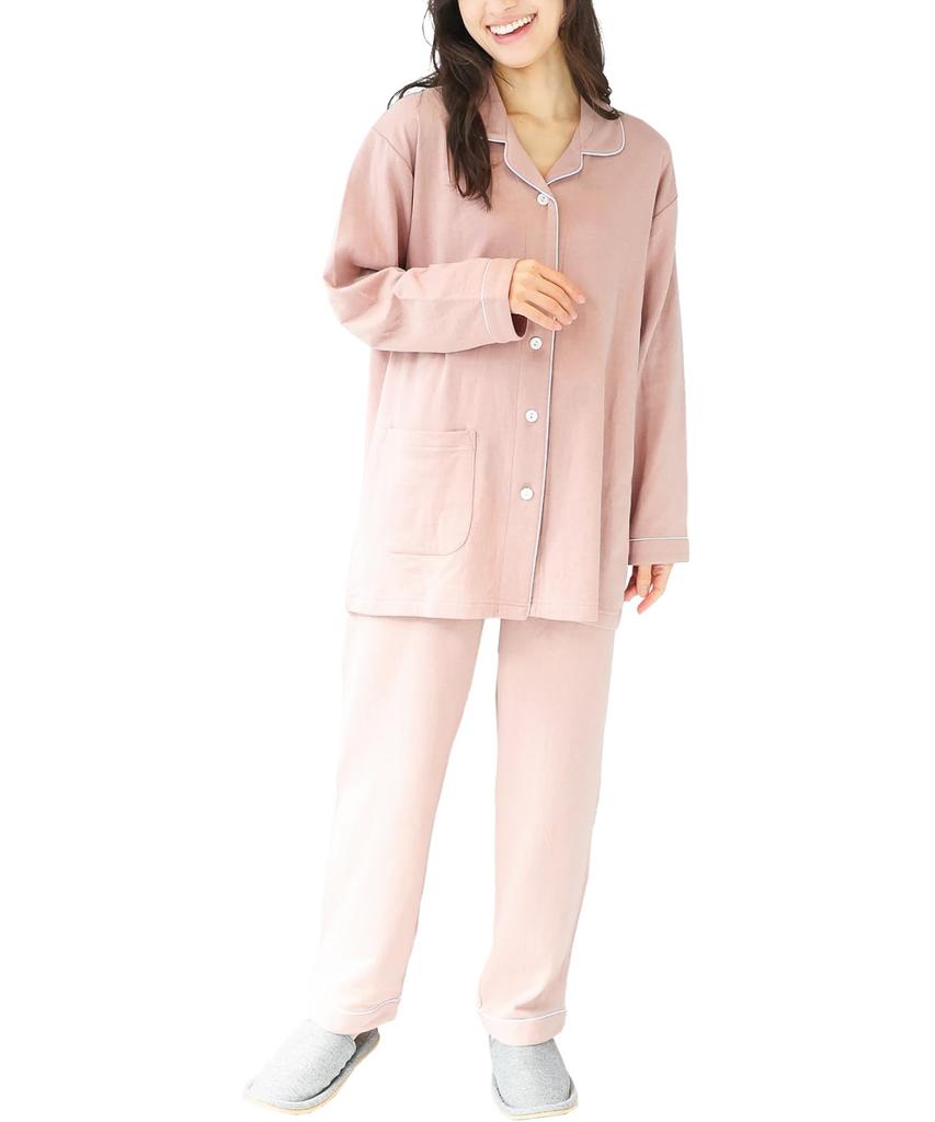 ON NISHIKI Long Sleeve Top and Bottoms with Perfect for Spring and Autumn Loungewear Size Women's Pajamas, 100% Cotton, Skin-Friendly Knit, Open-Front