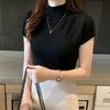 Halbhohes T-Shirt Damenmode Pullover Lässige Oberteile Koreanischer Stil Elegante Unifarbene Kleidung Frühjahrs- und Sommersaison