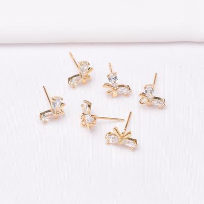 10pcs 14K Gold-wrapped Butterfly Micro-inlaid with Hanging Stud Earrings S925 Silver Needle DIY Jewelry Sun Ear Needle Accessories Work In Progress