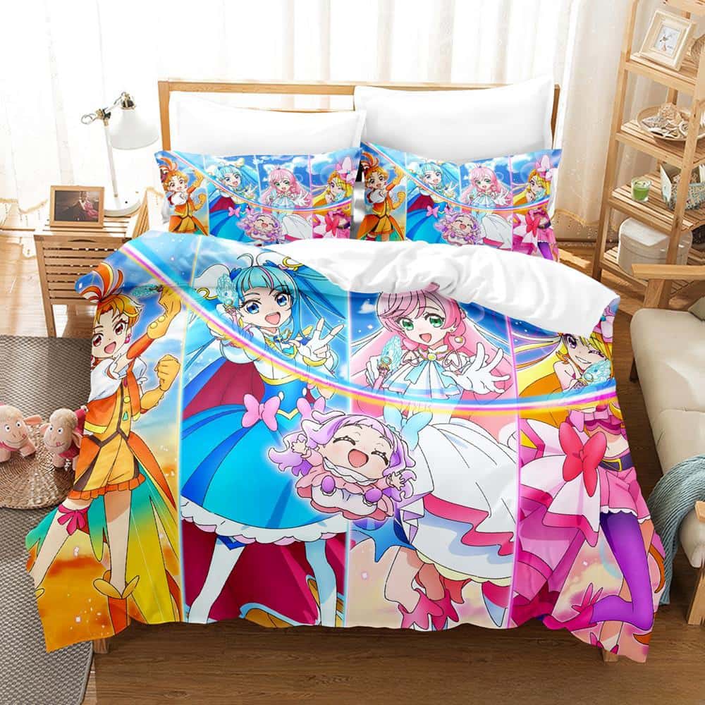 3D Kawaii Anime Hirogaru Sky! Pretty Cure Bedding Set Single Twin Full Queen King Size Bed Set Adult Kid Bedroom Duvetcover Sets