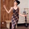 LC gentle French rhombus suspender skirt for women's summer new waist cover and thin pear-shaped body retro even
