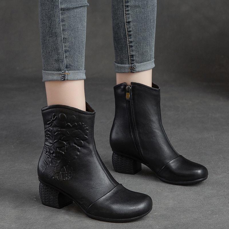 Fashion GKTINOO Women Boots 2024 New Woman Short Boots Round Toe Genuine Leather Autumn/Winter Shoes Square Heels Female Footware