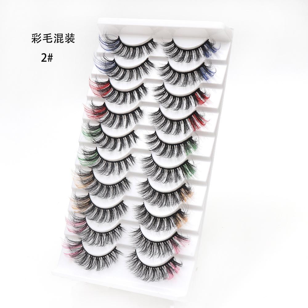 Manufacturer Wholesale 10 Pairs of Colored 3D False Eyelashes, European and American Multi-level Messy and Dense 3D Eyelashes, Cross-border Supply