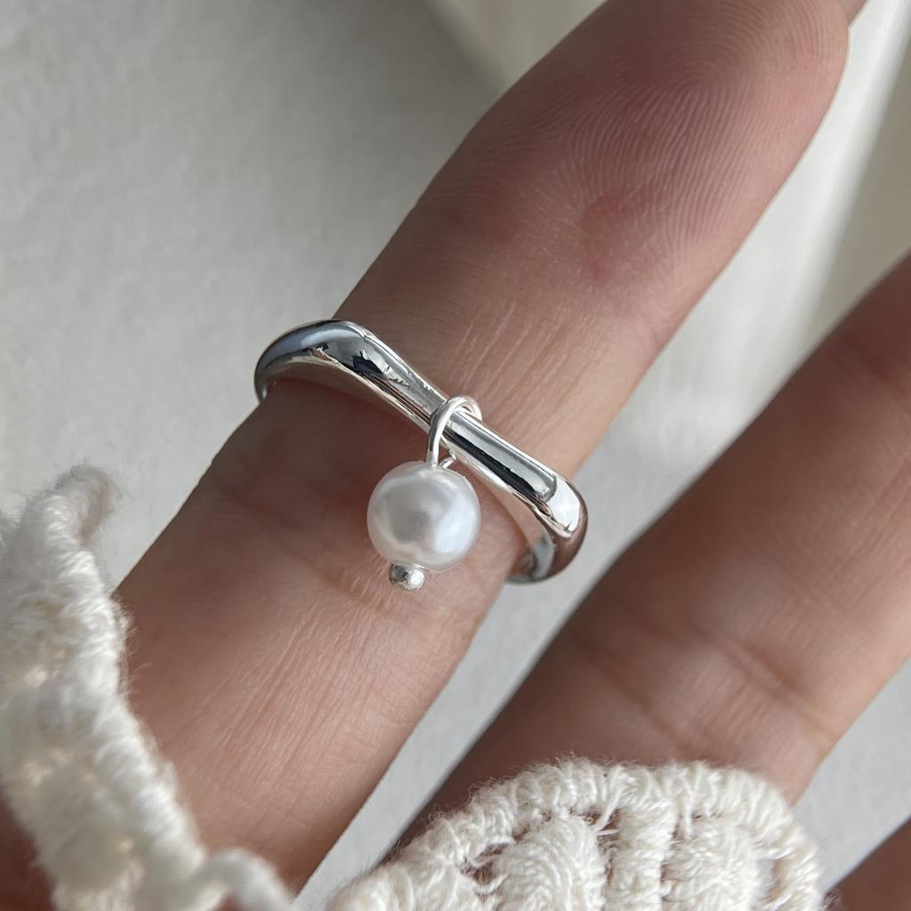 925 Sterling Silber Ringe für Damen Paar Minimalistisch Handgefertigt Einfach Blume Perlenring Feiner Schmuck Geschenk Allergievorbeugend
