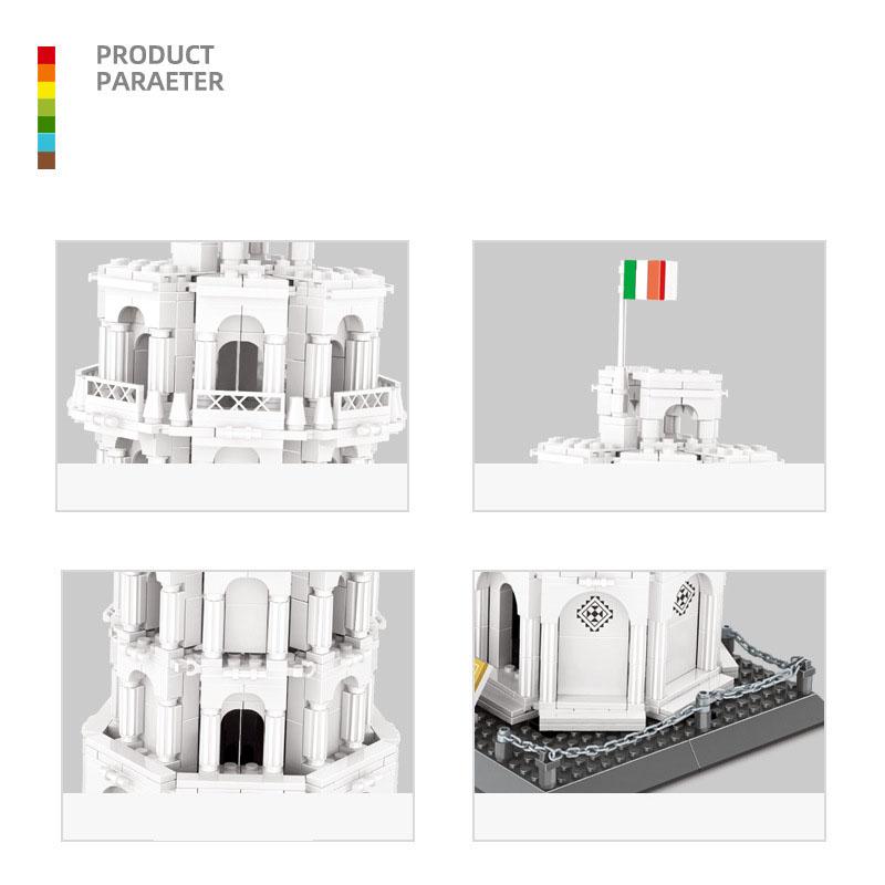 World Famous Historical Culture Architecture Creative Construction Block Leaning Tower Of Pisa Italy Model Construction Brick Toys