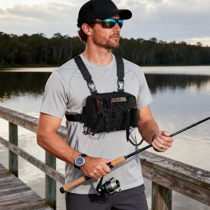 Outdoor Chest Bag for Men Rig Vest Men's Fishing Lures Tackle Waist Pack Outdoor Camping Hiking Hunting Running Tactical Bag