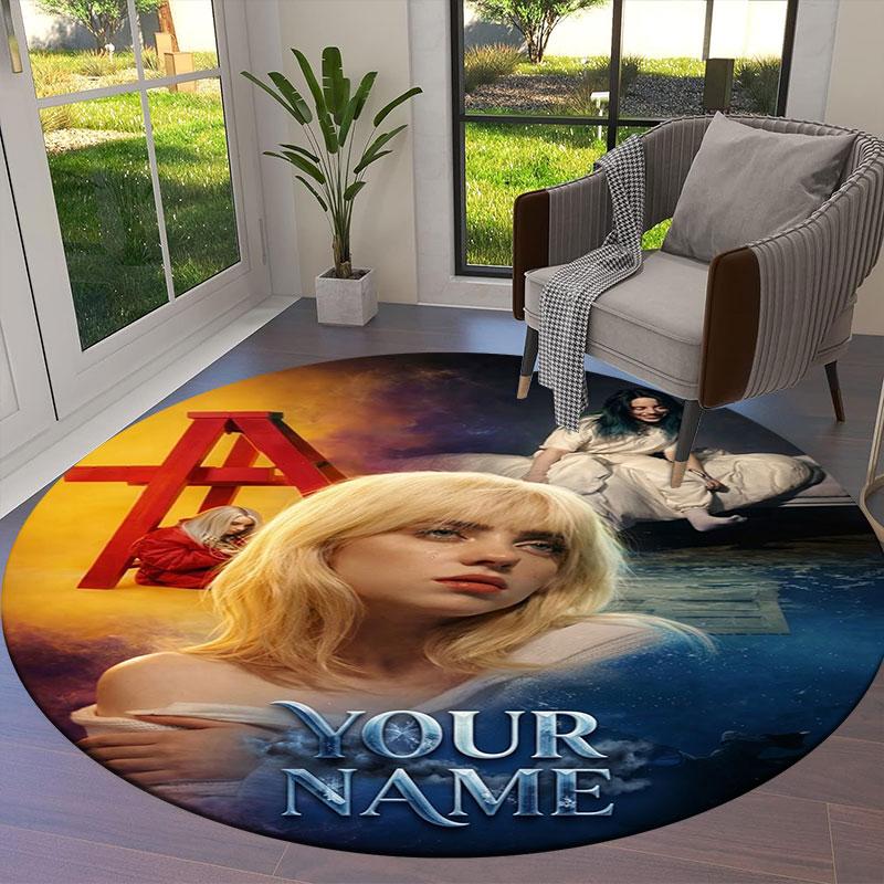 Billie Eilish Custom Name Round Area Rug,Carpet Rug for Living Room Bedroom Sofa Playroom Decor,Non-slip Floor Mat