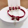 Rhinestone Bowknot Earrings Zinc Zinc Alloy Velvet Collar Necklaces Fashion Bow Choker  Girl