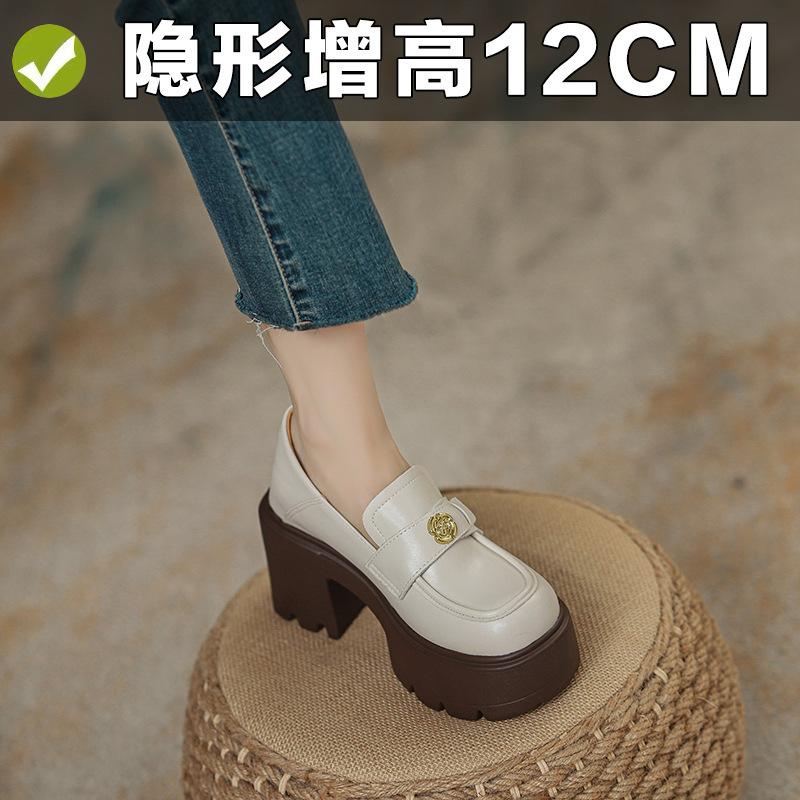 Inner height increase 12cm white women's small thick-bottomed camellia small size 32 British super high heel