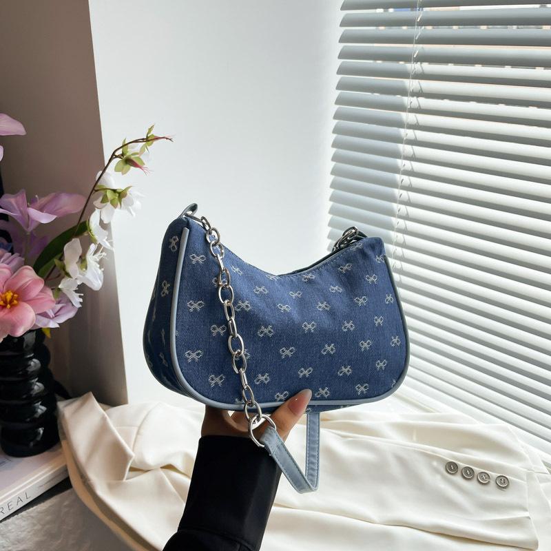 Premium Bag Women's New Trendy Denim Chain Armpit Bag Fashionable Retro Shoulder Dumpling Bag