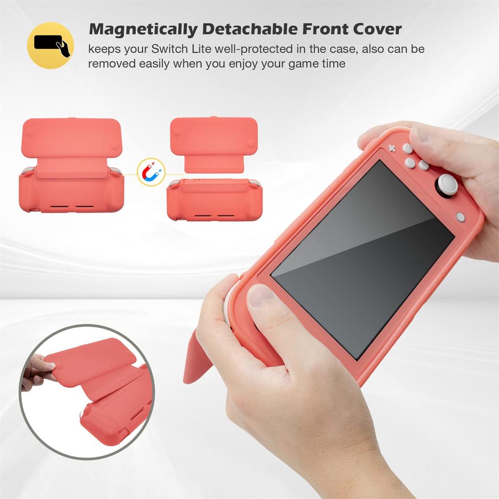 ProCase Switch Lite Flip Case 2 Glass Slim Clear Soft TPU Shockproof Protective Compatible with Switch Lite 2019 Coral [with Panels] Cover, Cover, –