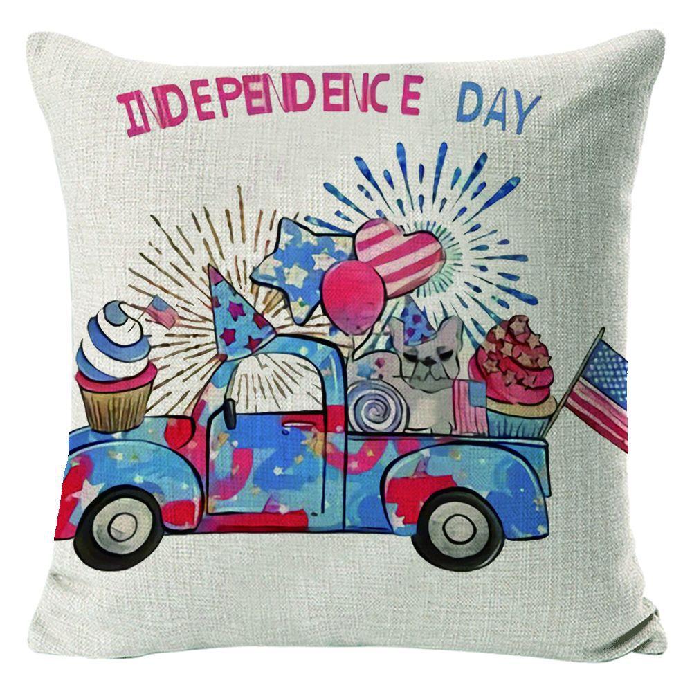New American Independence Day Pillow Stars and Stripes Cushion Pillow Cover Festive Red and Blue Printed Letters One Piece