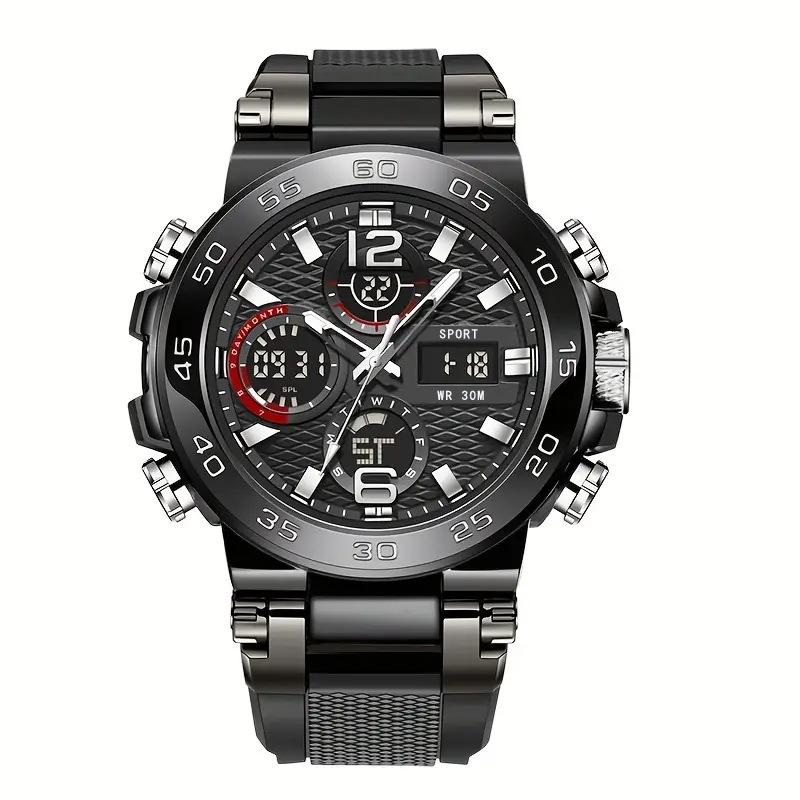 Multifunctional Sports Waterproof Quartz Dual Display Calendar Electronic Watch Men