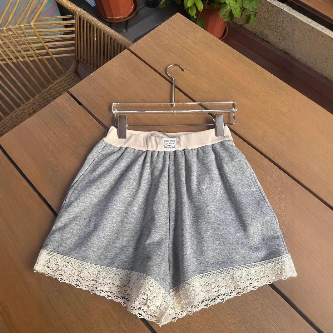 

Korean Lace Trim High Waist Sporty Wide-Leg Shorts - Women s Summer Design M сірий колір