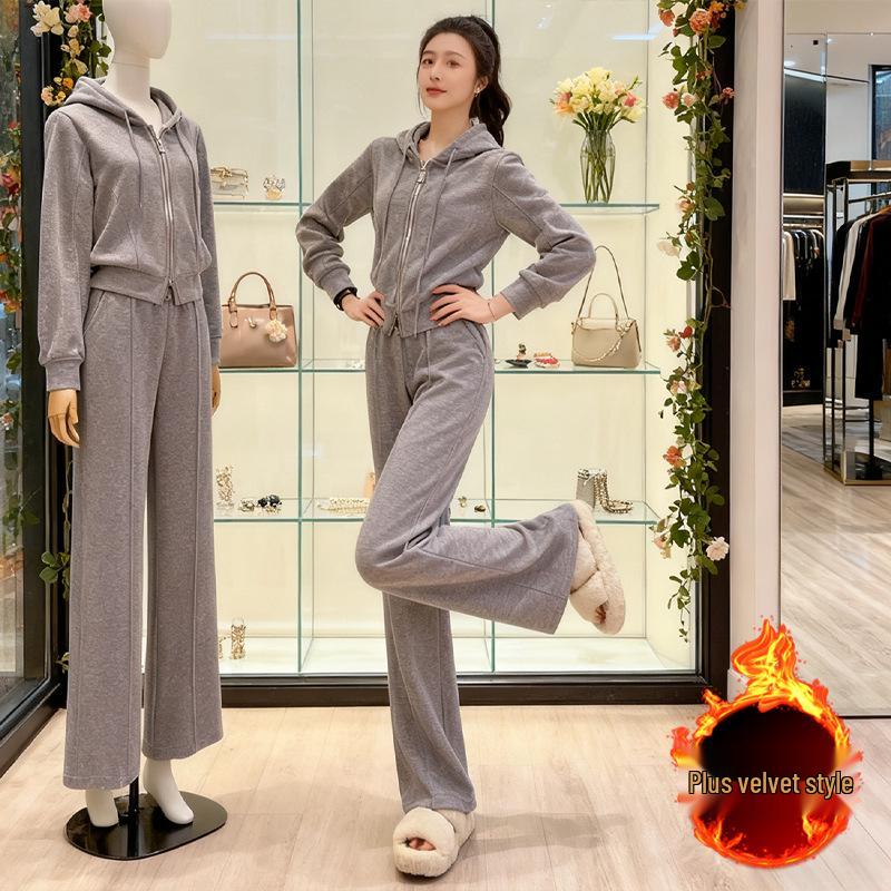 Korean Style Hoodie & Wide-Leg Pants Set - Casual Spring/Autumn Fashion for Women