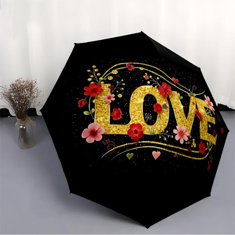 1pc Love Flowers Automatic Umbrella | Portable Foldable 8-Rib Manual Open, Cute Birthday & Holiday Gift for Outdoor yy260107124