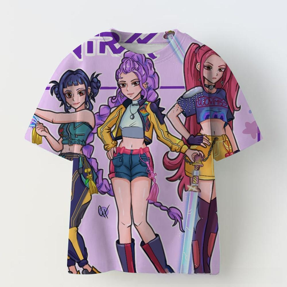 Korean Pop Music Demon Hunting Witch Group Short Sleeve T-Shirt Girl Casual Print Children's Shirt Top