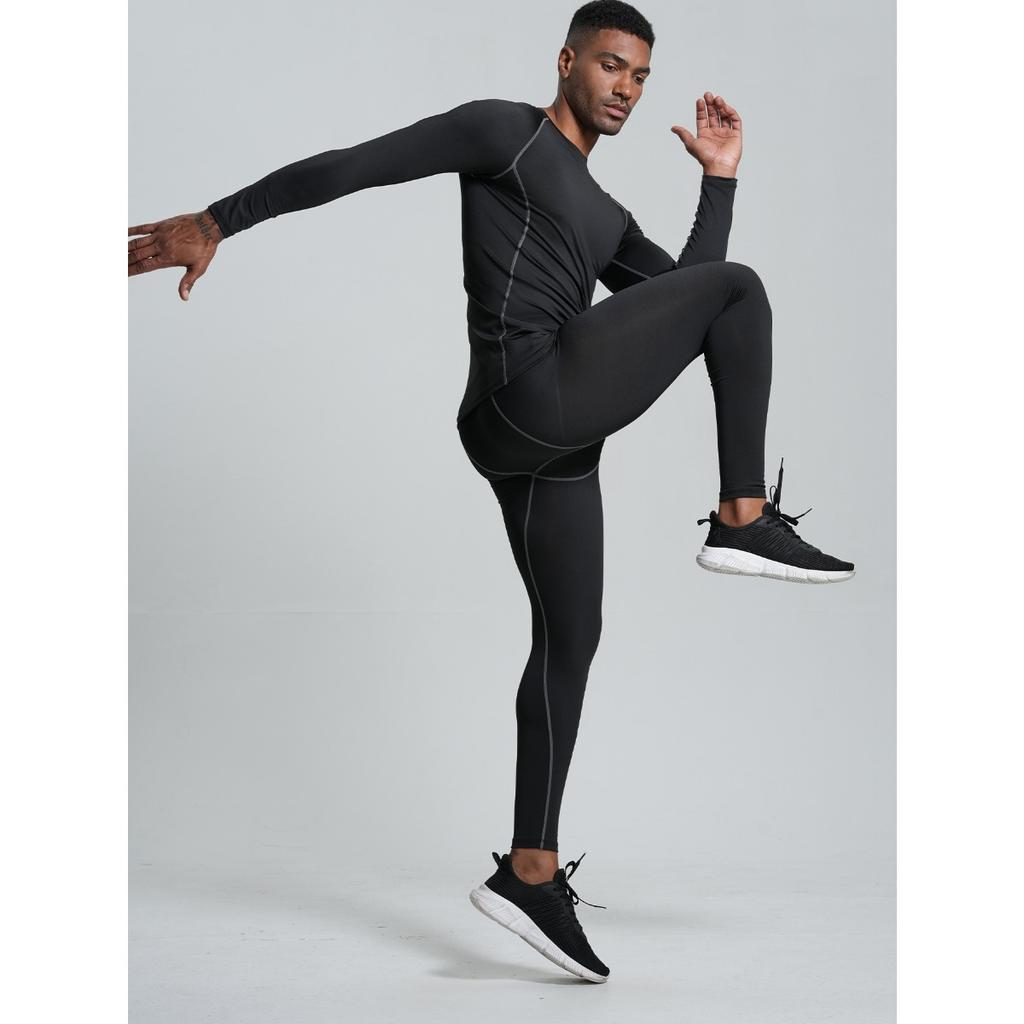 Jesienno-zimowy pluszowy zestaw odzieży sportowej dla mężczyzn na narty outdoorowe, do biegania, szybkoschnący, obcisła odzież fitness, bielizna termoaktywna, ciepła bielizna