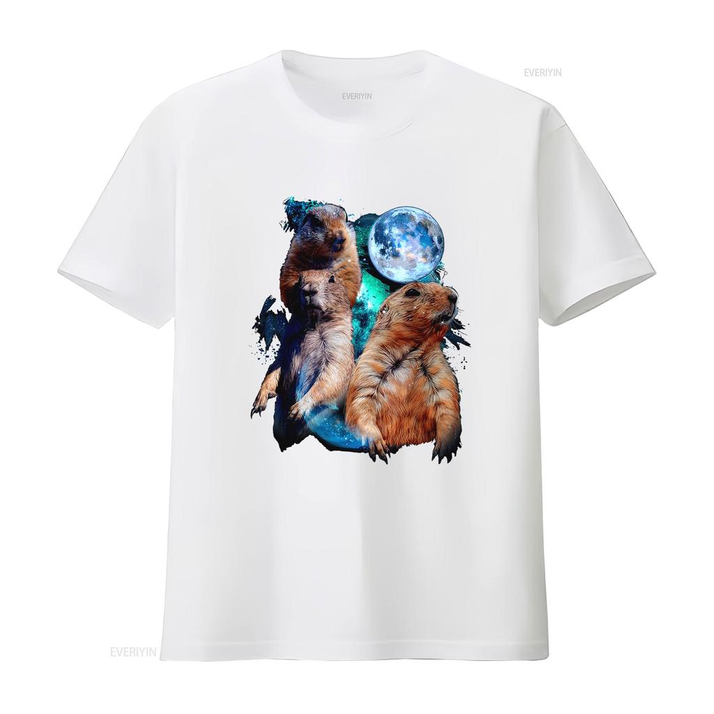 Einzigartiges 3-Mond-Präriehund-Kunst-T-Shirt Perfekt für Nagetier-Eichhörnchen-Welpen-Liebhaber vintage Gewaschenes Unisex Designer-Kleidung Stilvoll