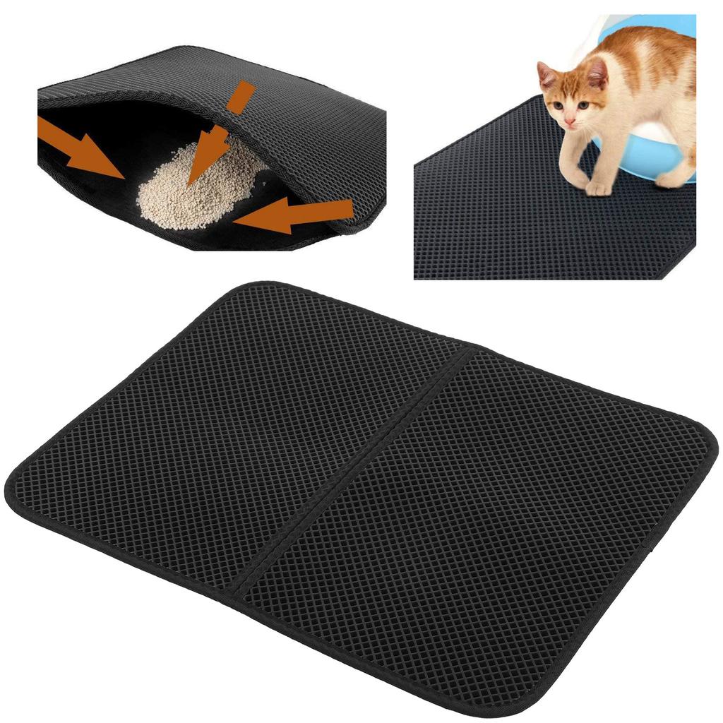 EVA Double Layer Cat Litter Trapping Mat AntiSlip Soft Litter Catcher Scatter Control Pad(Black L)