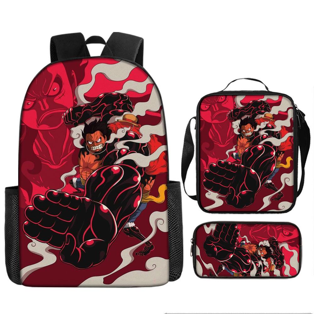 One Piece Cartoon Anime Rucksack Leichte Ergonomische Schultasche für Grundschüler Umhängetasche Federmäppchen Set