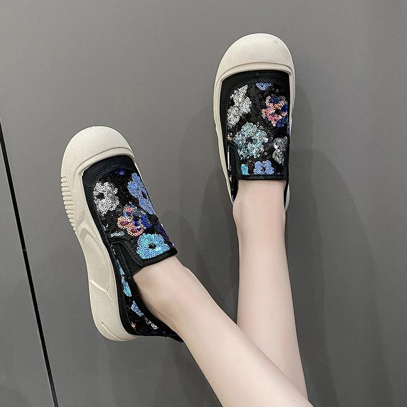 Modische flache Schuhe für Damen, lässige Slipper-Sneaker, modische elegante Pailletten, runde Zehenpartie, Loafer, Damenschuhe, Zapatos De Mujer