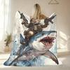 Cat Riding a Shark Throw Soft Flannel AC Blanket Lightweight Summer Nap Throw Cozy  Blanket for Sofa Bed Travel Home