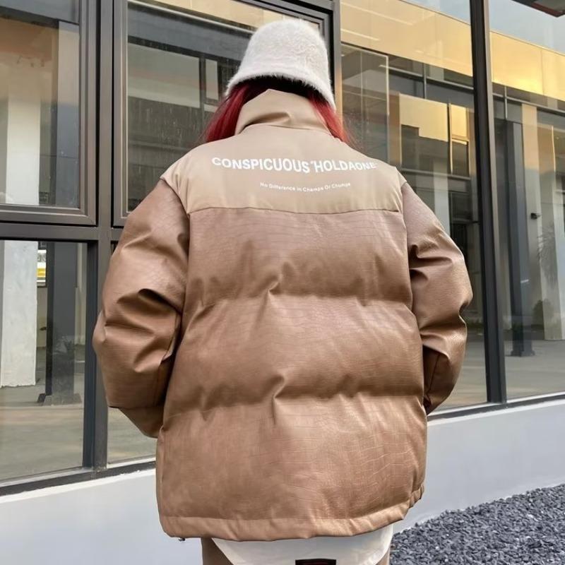 Vintage imitert skinnjakke for kvinner Bomull Parka Svart Tykk Varm Vinter Høst Pu Oversized jakke Yttertøy i koreansk stil