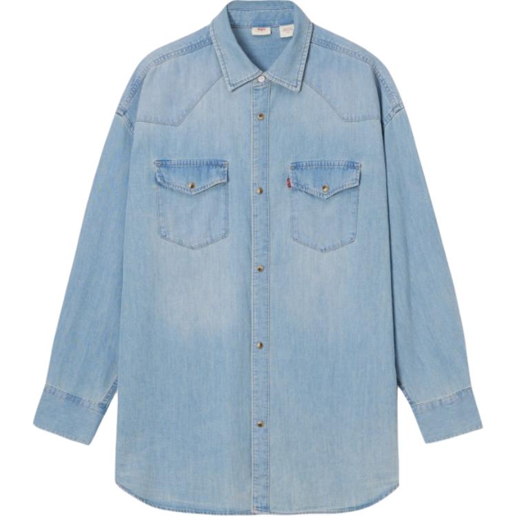 Levis SS24 Summer Collection Loose Minimalist Polo Long Sleeve Shirt Men Shirts Light-Blue 0018B-0001