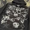 2026 American Retro Old Goth Print Hooded Sweater Men's and Women's Loose Street Casual Zipper Top
