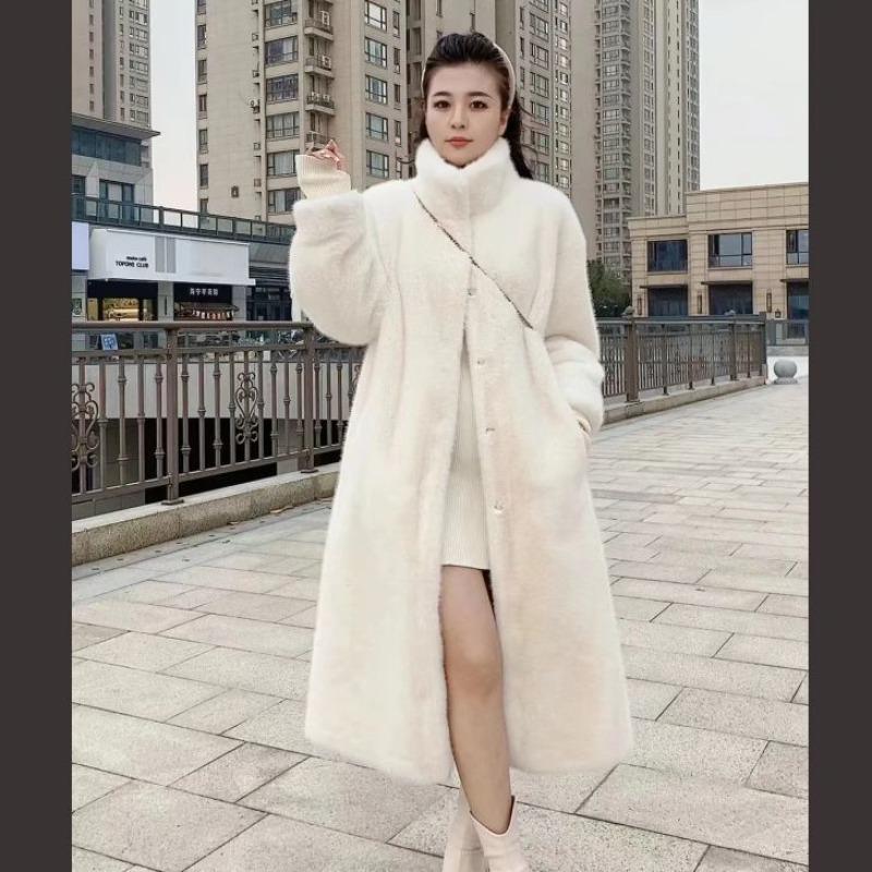 Medium and long new imitation mink fur coat women's thickened fur coat winter stand-up collar light