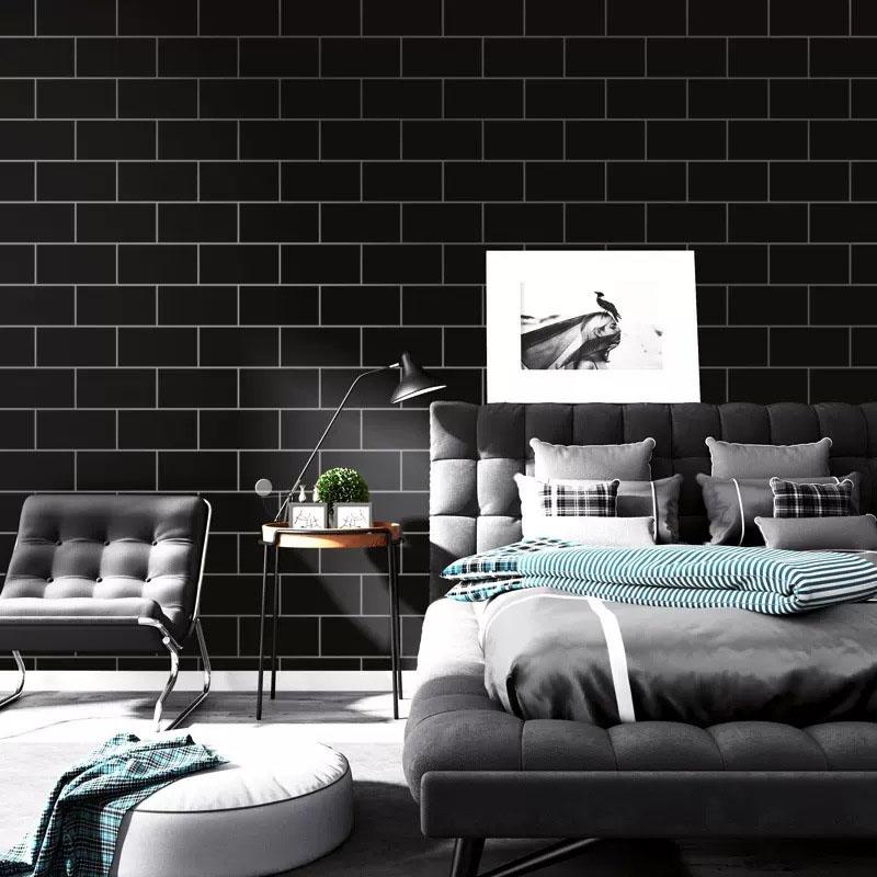 40cm Decorative Walls Paper Wall Stickers Adhesive Wall Wallpaper Waterproof and Anti Fouling Living Room Black Brick Pattern