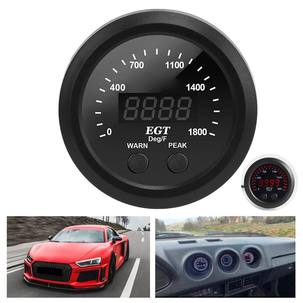 Car Exhaust Gas Temperature Gauge 2?116in 52mm Ultra Thin 0?1800 Fahrenheit  Red LED Universal with Sensor