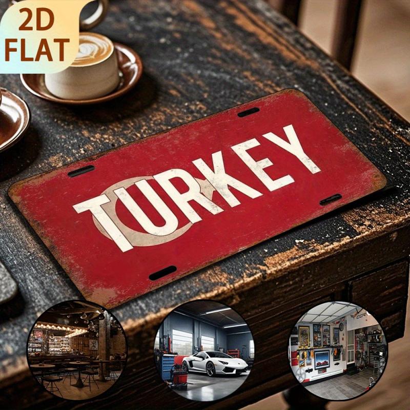 2D Flat - 1pc Vintage "Turkey" Metal Sign - 6x12 Inch, Rustic Aluminum Wall Decor Plaque with Red Background & White Text