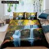 Waterfall king Queen Duvet Cover Floral Trees Bedding Set Natural landscape quilt cover Purple Dream polyester Comforter Cover