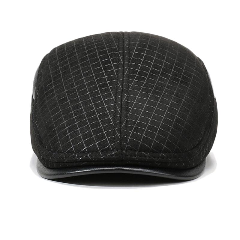 Autumn Winter Plaid Forward Hat Men's Thick Warm Cotton Hat Outdoor Middle-Aged and Elderly Ear Protection Cap Woolen Hat