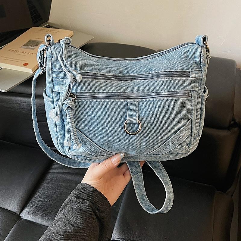 Vintage Denim Crossbody Bag Women's Multi-Pocket Single Shoulder Small Square Bag