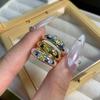 Medieval Style Pillow-Shaped Star Yellow Diamond Ring Women'S Niche Design Light-Sensitive Surface Octagram Ring Opening Ins Temperament