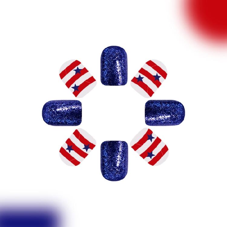 Square False Nail French Tip Press on Nail Full Cover Fake Nail Independence Day Glues on Nail Patriotic False Nail