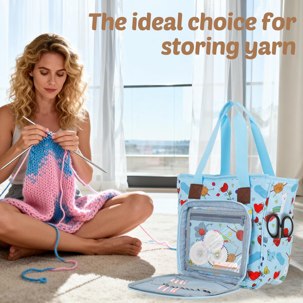 Crochet Yarn Storage Bag Large Capacity Travel Knitting Bag Portable Oxford Cloth Wool Tote Organizer with Multi Pocket