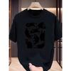 European Sizes Cool Casual, Chic Black Cat Print T-Shirt for Men - Casual Crew Neck, Short Sleeve Tee with Unique Designer Touch