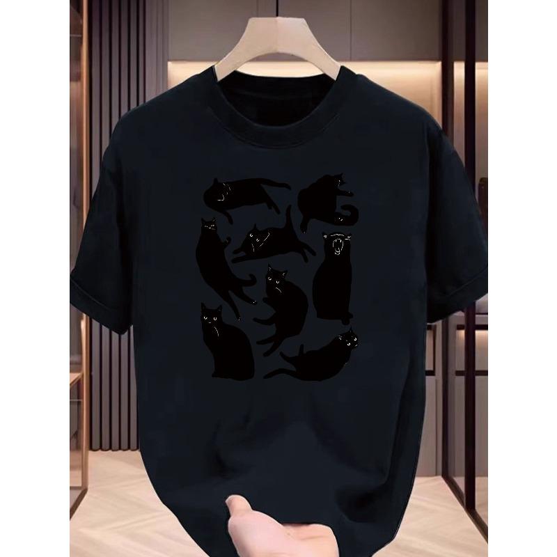 

European sizes Cool Casual, Chic Black Cat Print T-Shirt for Men - Casual Crew Neck, Short Sleeve Tee with Unique Designer Touch 4XL чорний