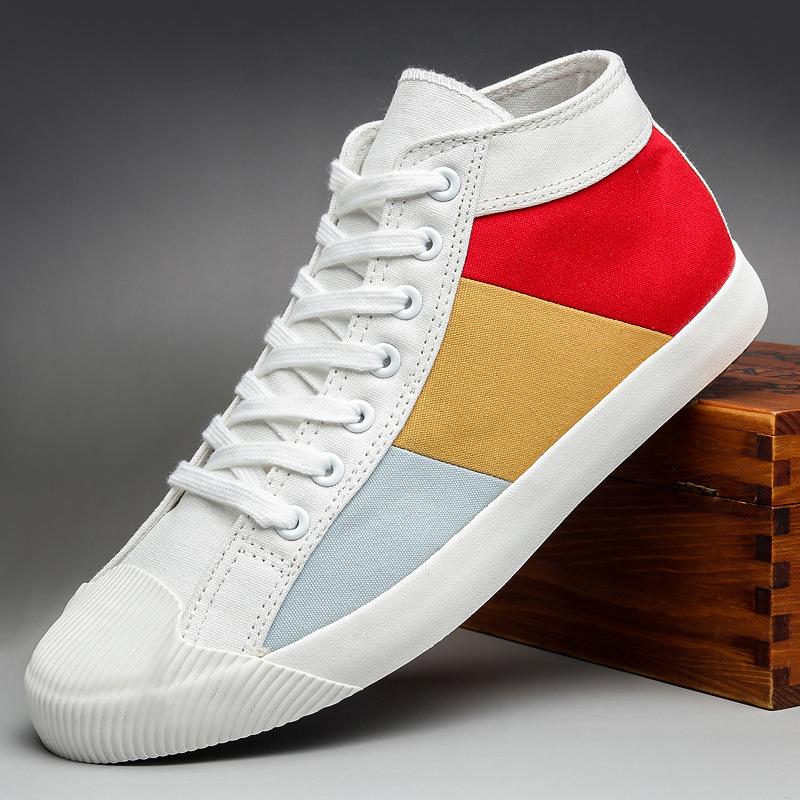 Men's High-top Canvas Shoes Trendy Mixed Colors Mens Casual Shoes Breathable Comfortable Men Sneakers Retro Style Male Shoes