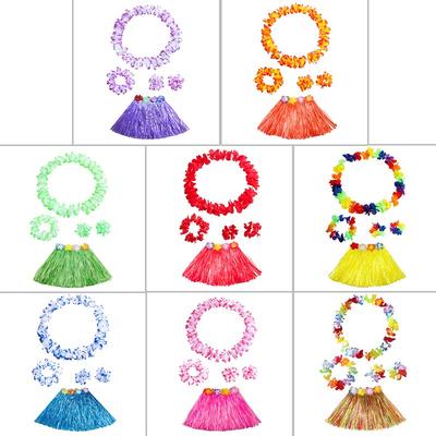 Kinder Sommer Hawaiianischer Gras-Lei Rock Strandkleid Blumenarmband Kostüm Anzug