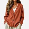 Women S Corduroy V Neck Cardigan Long Sleeve Two Button Solid Casual Outerwear