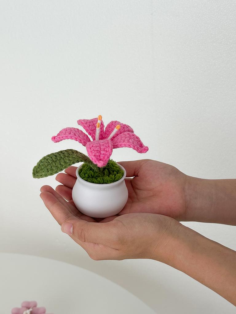 Flowers Hand-Knitted Lily Potted Delicate Crochet Woven Flowers Pot Mother's Day Gift