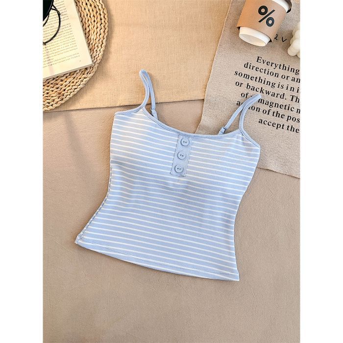 Thai Spice Girl Sexy Blue and White Striped Suspender Vest Women's Summer Unique and Beautiful Super Good-looking Sleeveless Off-Shoulder Top