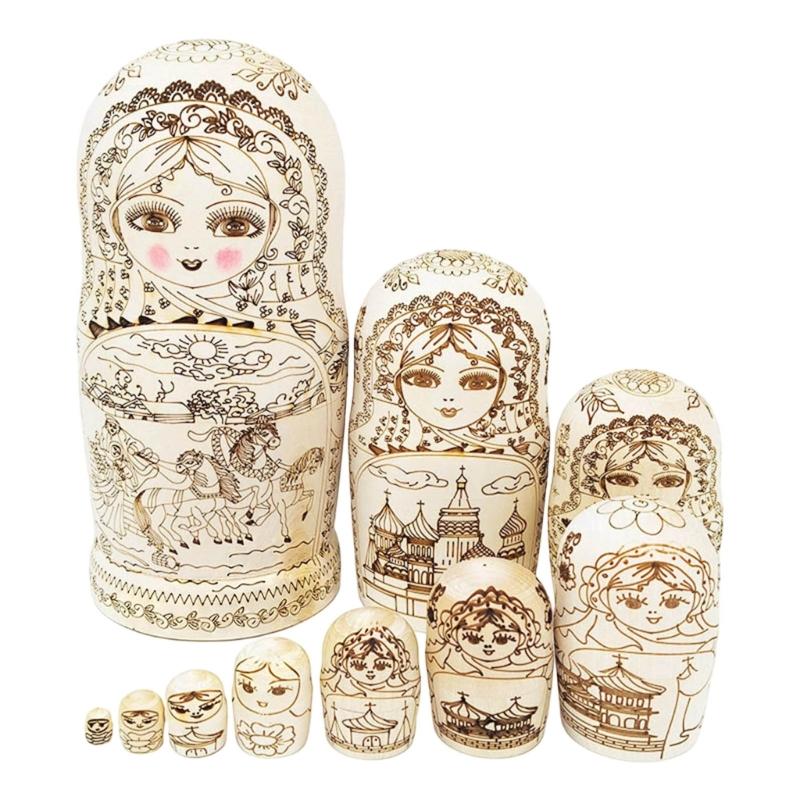 Hand Painted Russian Matryoshka Nesting Doll with 10 Layer Design for Kids Creative Learning Travel Souvenir Gift Supply 1